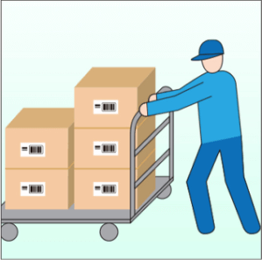 ②Transporting product cases on a cart