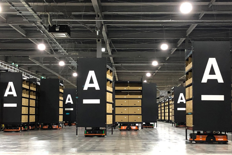 Efficient picking of online products. Achieved with GTP systems, etc.